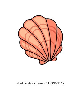 Giant Atlantic cockle isolated seashell red color cartoon icon. Vector Dinocardium clam, marine bivalve mollusk, cockle with pearl, beach decoration. Seafood oyster or scallop, underwater shellfish