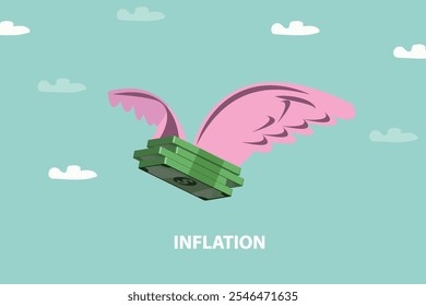 A giant bird flying in sky with a grab bundle of money dollar the concept of business crisis Inflation vector illustration design background