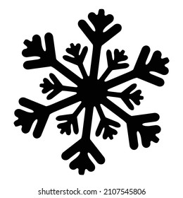 A giant black snowflake silhouette set over a white background