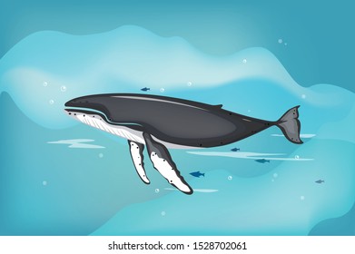 Giant black whale in the big sea world