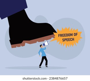 giant boot trampling on a man, dictator, freedom of speech 2D flat vector concept for banner, website, illustration, landing page, flyer, etc