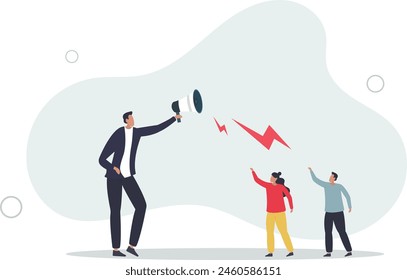 Giant Geschäftsmann Manager mit Megaphon zu bestellen Employee.flat Vektorillustration.