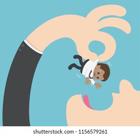 Giant businessmen are going to eat small african businessman