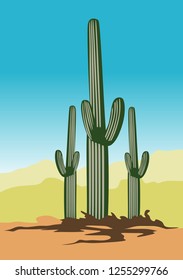 giant cactus on vector illustration