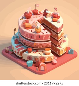 Giant cake vector isometric illustration