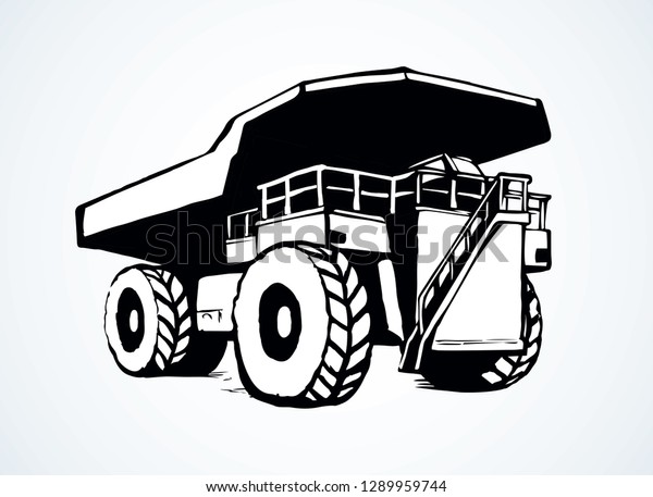 Giant carrier metal tip dirt trash haul\
dumptruck on white sky background. Freehand line black ink hand\
drawn logo sign icon sketch in art modern doodle cartoon style pen\
on paper with space for\
text