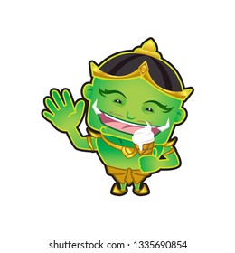 giant cartoon character thai asia cute isolated on white background, clip art giant green lovely and funny, clipart giant mascot cartoon, giant cartoon characters cute, (tossakan, ramayana thai word)