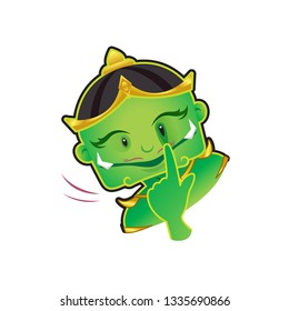 giant cartoon character thai asia cute isolated on white background, clip art giant green lovely and funny, clipart giant mascot cartoon, giant cartoon characters cute, (tossakan, ramayana thai word)