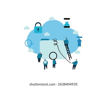 Giant Cloud Folder with People Working – Cloud Storage and Data Protection