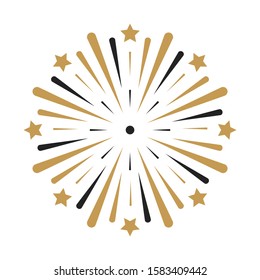 Giant colorful fireworks with star and particles vector design. Gold and colorful design illustration. 