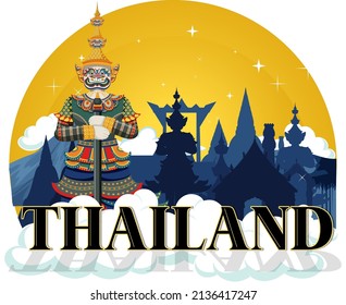 Giant demons Thailand attraction and landscape icon illustration