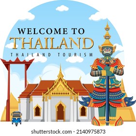 Giant demons Thailand attraction and landscape icon illustration