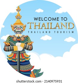 Giant demons Thailand attraction and landscape icon in circle template illustration