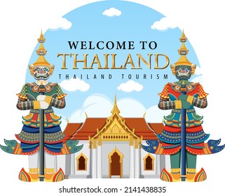 Giant demons Thailand attraction and landscape icon in circle template illustration