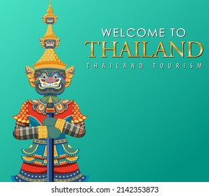 Giant demons Thailand attraction and landscape icon illustration