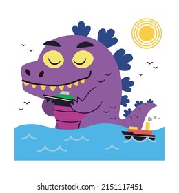 Giant dino and sea battleship