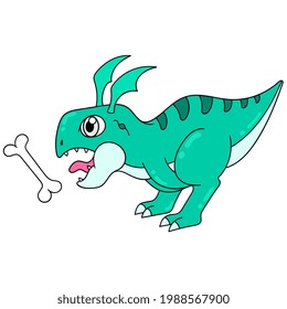 giant dinosaur is about to eat bone snacks, vector illustration art. doodle icon image kawaii.