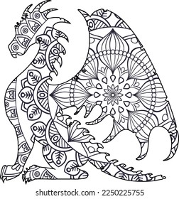 Giant dragon  mandala coloring page