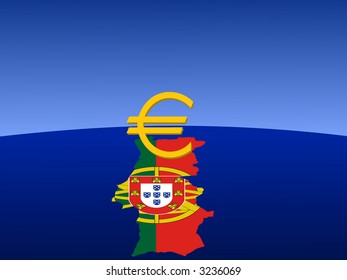 símbolo gigante del euro con mapa y bandera de Portugal desde el espacio