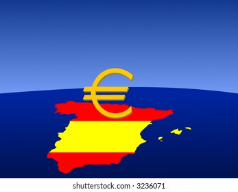 giant euro sign with map and flag of Spain from space