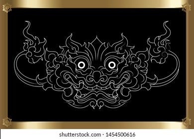 Giant face design Silhouette line drawing vector. Line Thai