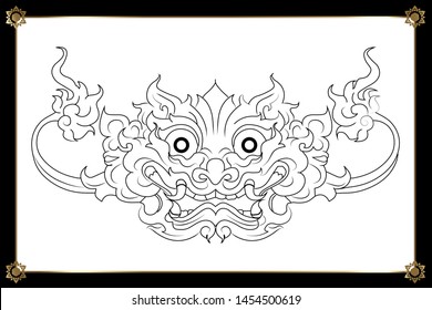 Giant face design Silhouette line drawing vector. Line Thai, illustration