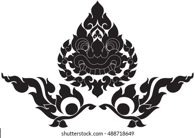 giant face, monster face, floral vector illustration / southeast asia art design