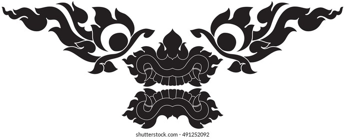 giant face, monster face, floral vector illustration / southeast asia art design