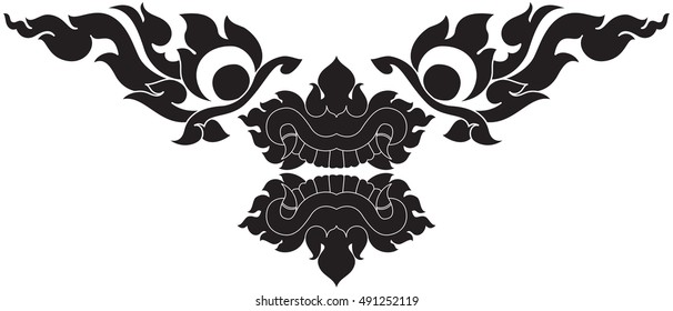 giant face, monster face, floral vector illustration / southeast asia art design