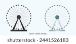 giant ferris wheel black and white and colour on white isolated vector minimal illustration