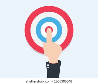 Giant Flat Hand pointing on central of target from top view. 