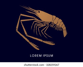 Giant freshwater prawn, shrimp, designed using gold cycle line graphic vector.