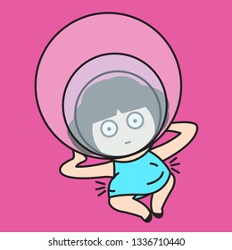 Giant Glass Of Drinking Water On A Girl's Surprised Face. Concept Of Drinking Lot of Water Daily Making Bloat Stomach Card Character illustration