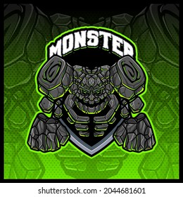 Gigante Golem Rock Monster mascot esport logotipo ilustraciones de diseño vectorial plantilla, logo de Stone Monster para el juego de equipo streaming merch, estilo de caricatura a todo color