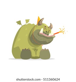 Giant Green Monster In Party Hat Sitting