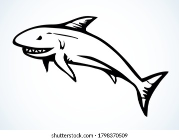 Giant grey murder beast. Freehand outline black color ink pen hand drawn aqua zoo logotype emblem design art retro doodle engrave etch print style. Close up view light white paper text space backdrop