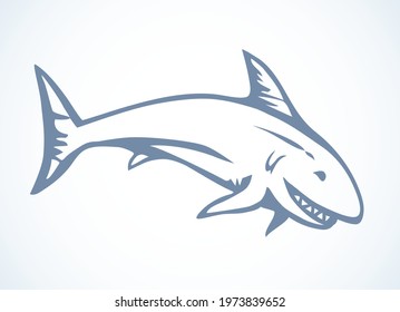 Giant grey murder beast. Freehand outline black color ink pen hand drawn aqua zoo logotype emblem design art retro doodle engrave etch print style. Close up view light white paper text space backdrop