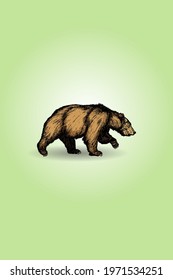 A giant grizzly bear prowling around. Hand drawn vector illustration.