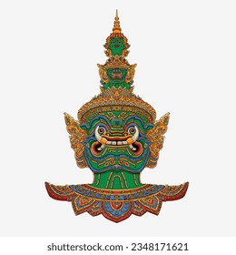 Giant guardian statue in Wat Phra Kaew Thailand on white backgroud.vector illustration 10