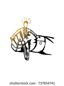 Giant hand catch businessman, hand drawn