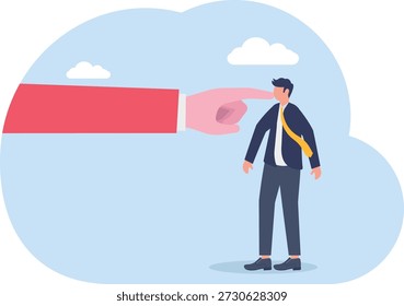 Giant Hand Pointing Accusingly at Small Business Professional
