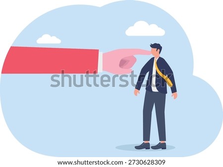 Giant Hand Pointing Accusingly at Small Business Professional