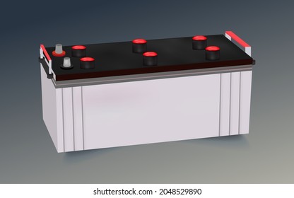 Giant high amp 12 voltage DC battery, big size truck battery, battery for vehicle in vector graphic on gradient background.