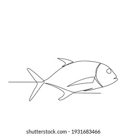 Giant kingfish or giant trevally in a continuous line art drawing style. Minimalistic black linear sketch on white background. Vector illustration
