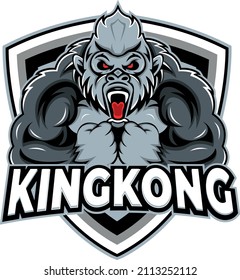 The giant kingkong was angry with a sharp gaze and an open mouth. 3D Illustration.