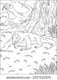 Giant komodo dragon coloring page vector