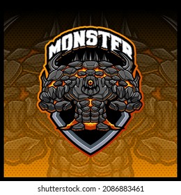 Giant Lava Volcano Golem Rock Monster mascot esport logo design illustrations vector template, Stone Monster logo for team game streamer merch, full color cartoon style