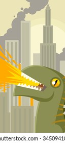 giant lizard destroying the city with fire