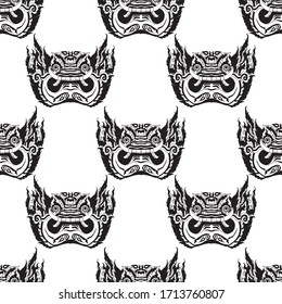 Giant mask graphic seamless pattern thai traditional illustration with  and texture background