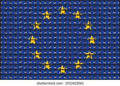 Giant message in the stands of an assembly with people holding up hundreds of signs, representing the flag of the European Union.